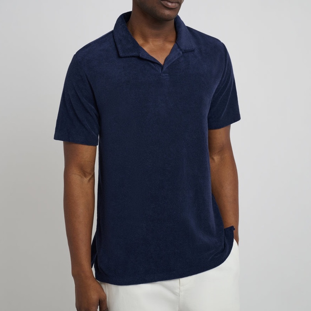 Onia Navy Towel Terry Collar Polo in XL